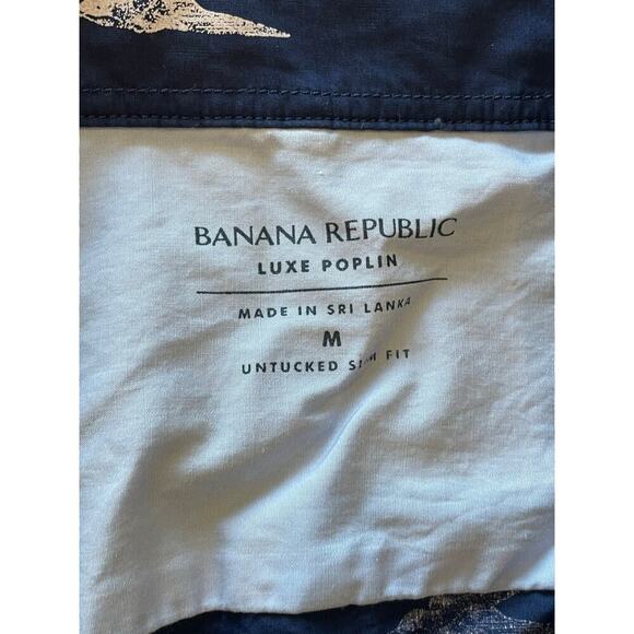 BANANA REPUBLIC Luxe Poplin Untucked Slim Fit Bird Print size M - Picture 5 of 7